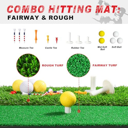 Pro Golf Net, 10x7ft Heavy Duty Golf Practice Net with Mat, Outdoor Indoor Hitting Nets with Noise Reduce Silk Target for Backyard Driving Chipping/Garage Training, Christmas Golf Gifts for Men Boys