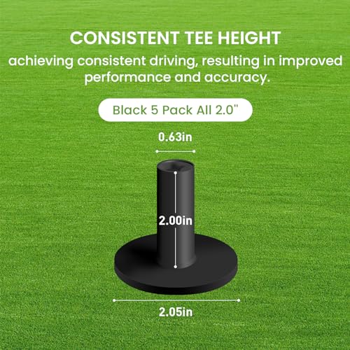 FINGER TEN Golf Rubber Tee Driving Range Value 5 Pack for Indoor Outdoor Practice Mat, Tee Adaptor Size 1.5’’ 2.0’’White Black Tee Holder Set for Hitting Mats - style: Black 5 Pack All 2.0''