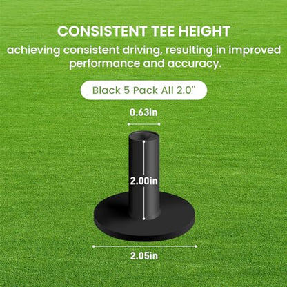 FINGER TEN Golf Rubber Tee Driving Range Value 5 Pack for Indoor Outdoor Practice Mat, Tee Adaptor Size 1.5’’ 2.0’’White Black Tee Holder Set for Hitting Mats - style: Black 5 Pack All 2.0''