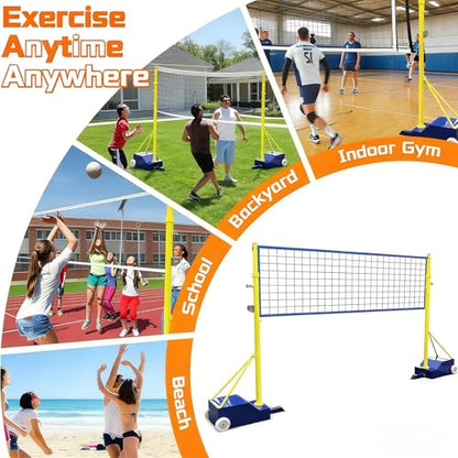 Volleyball/Badminton Posts with Net, Badminton Net Frame with Wheels and Stable Base, Sturdy Base for Indoor/Outdoor Use, Adults, Children