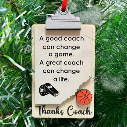 Basketball Coach Thanks Clipboard Sports Collection Coach's Whistle Soccor, Football, Baseball, Basketball, Volleyball Coach Ornament, Coach Christmas Ornaments, Sport Coach Gifts Team Wood 3 Layers