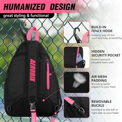 AEROBIX Pickleball Bag for Women & Men, Pickle Ball Backpack - Upgraded Zippers, Large Capacity, Padded Paddle Pocket, Adjustable Sling Bag (No Accessories) - color: PINK