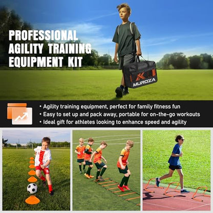 MUROZA Agility Ladder, Agility Speed Training Equipment Set, 20ft Speed Ladder, 12 Soccer Cones, 4 Hurdles, Jump Rope, Running Parachute, Soccer Football Basketball Training Equipment Accessories - color: Orange