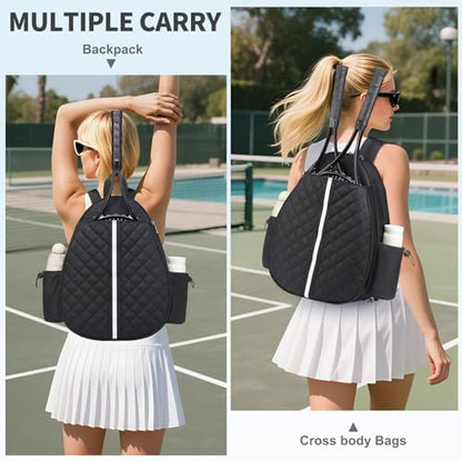 Tennis Bag, Convertible Sling Crossbody Backpack Waterproof Reversible Racket Bags for Women Men - color: Black
