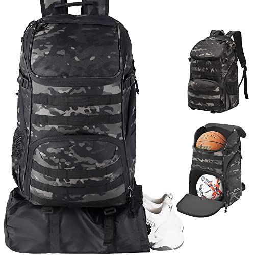 TRAILKICKER Basketball Bag Backpack with Ball Holder Multi-Sport Backpack for Soccer Volleyball Football Baseball Helmet - color: TK2-Black Camo, size: Large