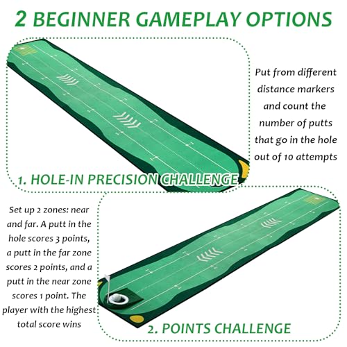 Portable Golf Putting Mat, Mini Golf Putting Green Set with Putting Mat, Putting Cup, Retractable Push Rod (Youth) with 2 Balls, Putting Mat for Indoors, Golf Gifts for Men Kids