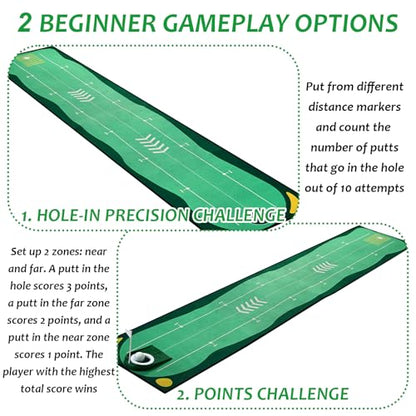 Portable Golf Putting Mat, Mini Golf Putting Green Set with Putting Mat, Putting Cup, Retractable Push Rod (Youth) with 2 Balls, Putting Mat for Indoors, Golf Gifts for Men Kids
