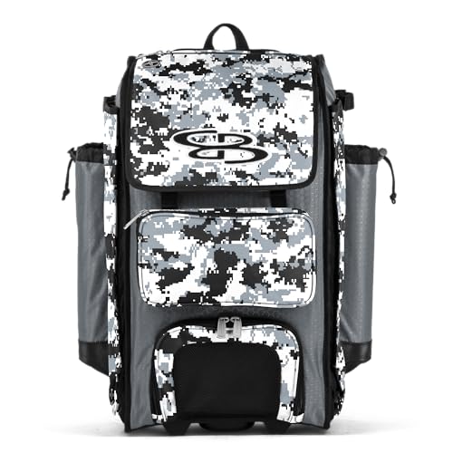 Boombah Catchers Superpack Hybrid Rolling Digital Camo Bat Bag - Multiple Colors - Wheeled & Backpack Version - color: Gray/Black_C23