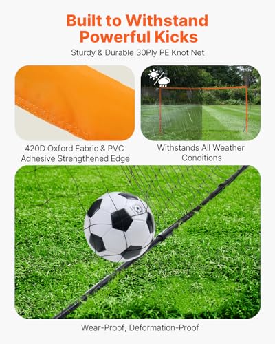 VEVOR Portable Soccer Goal, 12 x 6 ft Large Practice Soccer Net, Steel Fiberglass Structure Training Goal Set with Carry Bag, All-Weather Outdoor Use, for Backyards, Parks, School Fields - style: Fiberglass Rod Triangle