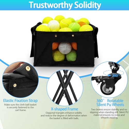 Foldable Tennis Ball Hopper, Holds 170 Balls, Large Capacity Tennis Ball Hopper with Wheels for Baseball Softball Pickleball Training