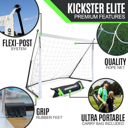 QUICKPLAY Kickster Elite Portable Soccer Goal | Integrated Weighted Base for Training on Turf, Hard Floors or Grass | Sizes 5x3', 6x4', 12x6', 16x7', & 3x2M [Single Goal] (F) 16 x 7'