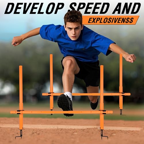 Hikeen Telescopic Length Soccer Poles Fixed & Collapsible Options Agility Training Hurdles and Football Obstacle for Teenager Soccer Training Outdoor Sports Speed Training Equipment - size: Long-57.5", style: 4 rods