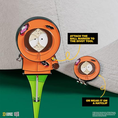 South Park Dead Kenny Golf Divot Tool and Ball Marker – Magnetic Collectible Golf Gift Set with Hat Clip & Tin for Golfers