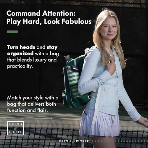 Teddi Pickleball Backpack Grn/wh- Large Capacity Pickleball Bags for Women - Durable 1000D Nylon, Multipurpose Paddle Case with Multiple Pockets, Stylish Paddle Bag - color: green