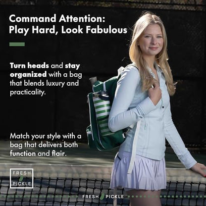 Teddi Pickleball Backpack Grn/wh- Large Capacity Pickleball Bags for Women - Durable 1000D Nylon, Multipurpose Paddle Case with Multiple Pockets, Stylish Paddle Bag - color: green