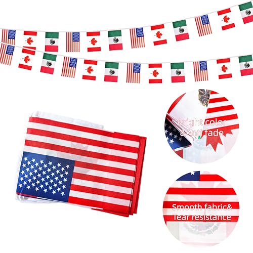 2 Pack America, Canada and Mexico Small String Flag, 100 Feet 72 Pcs Pennant Banner Bunting Flags, Football Match Game Soccer Party Decor, Celebration (2)