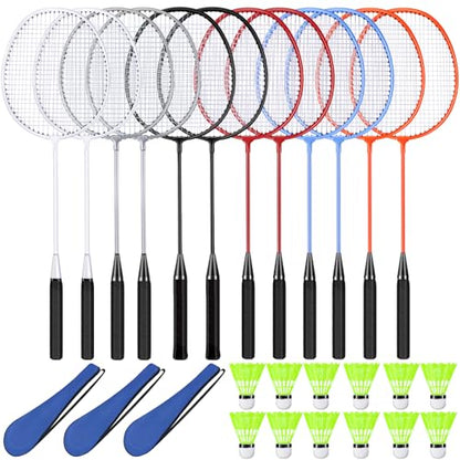 12 Pack Badminton Rackets Set Including Badminton Racquets, Nylon Shuttlecocks and Carry Bag for Outdoor Backyard Games Beginners - color: Multicolor