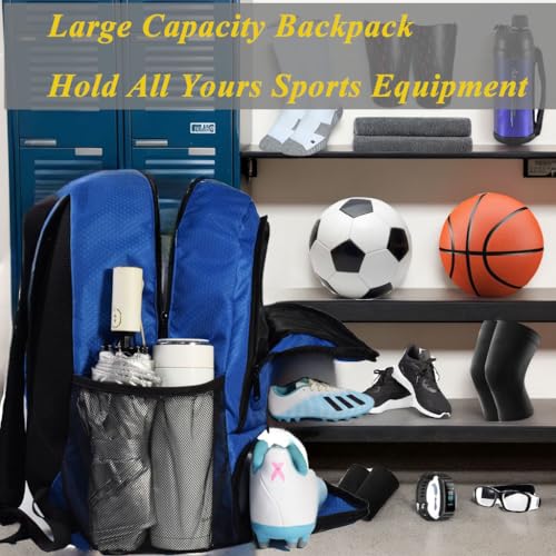 Soccer Bag, Basketball Backpack, Sports Equipment Bag with Shoes and Ball Compartment Holds Sneaks, Helmet, Basketball, Football, Vollyball, Gloves - color: Blue/Black
