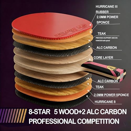 DHS Ping Pong Paddles,Table Tennis Racket with Hurricane 3 High Spin & Speed for Advanced Offensive Players, Flared Handle