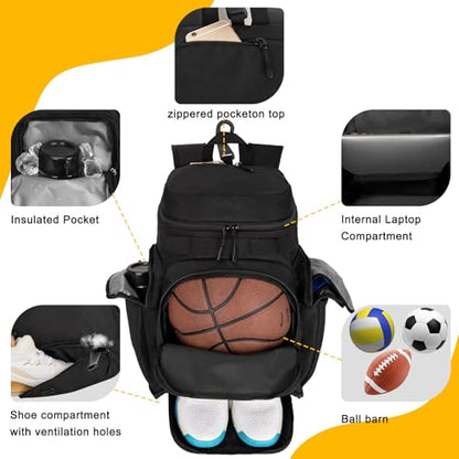 Goloni Basketball Backpack,Large Sports Bag with Ball Compartment & Shoe Compartment, Best for Basketball, Soccer - color: Black