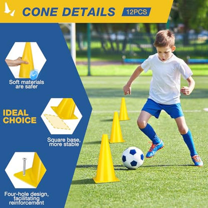12 Inch Durable Cones,12pcs Versatile Plastic Traffic Cones and Soccer Cones for Sports Training,Agility Drills,Parking Safety,Basketball Training,Football Training. - color: yellow
