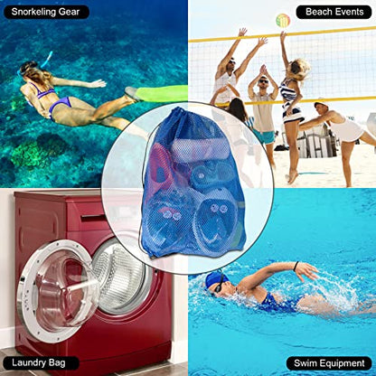 3 Pack Mesh Dive Bags Oversized 19" x 27" Drawstring Snorkel Gear Bag for Scuba Diving, Swim Equipment, Beach Toys, Pool Gear, Gym Sports, Laundry & Scallop Collecting, Black Blue