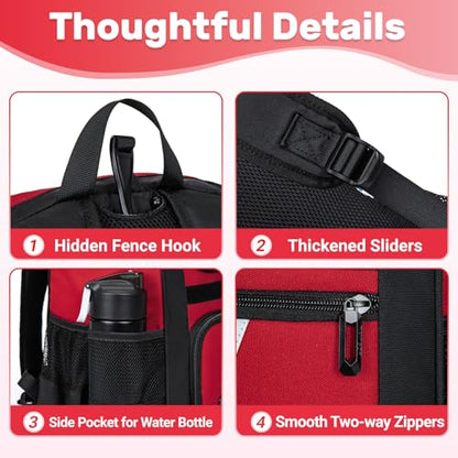 KAVIGOR Youth Baseball Bag, Softball Bag for Girls & Boys, Kids Tball Backpack with Shoes Compartment - color: Red