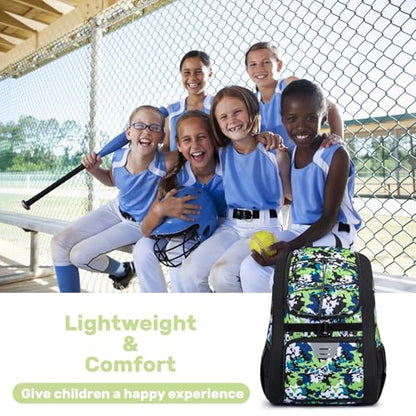 KAVIGOR Youth Baseball Bag, Softball Bag for Girls & Boys, Kids Tball Backpack with Shoes Compartment