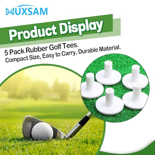 MUXSAM Golf Rubber Tee Holder, 5-Pack Stable Golf Ball Holder Driving Range Tees for Indoor Outdoor Practice Driving Range Mats (White) - size: 1.5''/38mm