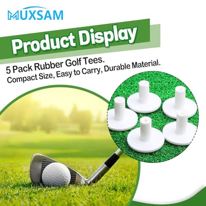 MUXSAM Golf Rubber Tee Holder, 5-Pack Stable Golf Ball Holder Driving Range Tees for Indoor Outdoor Practice Driving Range Mats (White) - size: 1.5''/38mm