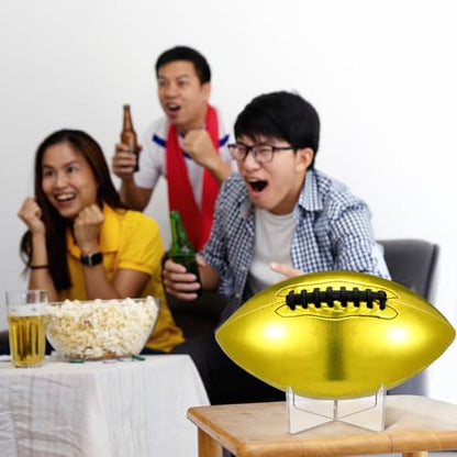 Liliful 2 Pcs Autograph Football Basketball Blank Official Size with 2 Stand 2 Signature Pen 1 Pump for Fantasy Trophy Anniversary Birthday Graduation - size: Size 9, style: Gold Football