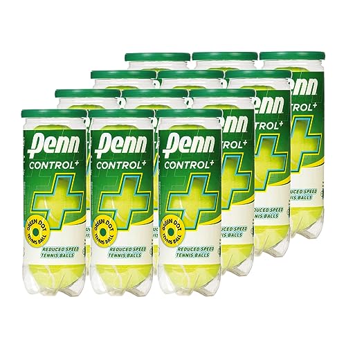 Penn Control Plus Tennis Balls - Youth Felt Green Dot Tennis Balls for Beginners, 12 Cans, 36 Balls