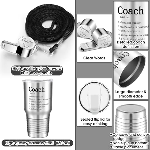 Newtay 2 Pieces 2026 Graduation Softball Coach Gifts Tennis Tumblers Stainless Steel Travel Mug with Lid and Whistles for Men Soccer Baseball Graduation Gift(Coach,Silver)