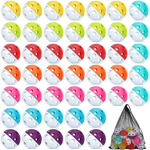 Coopay 12/50/100 Pack Plastic Baseballs Practice Training Balls Lightweight Hollow Softballs with a Drawstring Bag for Hitting Pitching Batting Training Indoor Outdoor Sport - color: Half Color Mix, style: 50 Pack