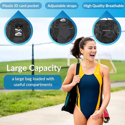 Sporti Swimming Equipment Bag Zipper Pocket, Mesh Drawstring Backpack, Drawstring Bags, Big Mesh Backpack for Workout Gear - color: Equipment - Kelly Green, style: 4. Two Shoulders & Pockets
