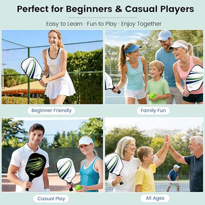 Pickleball Paddles Set of 2, Fiberglass Pickleball Set with Pickleball Rackets 2 Pack, 4 Indoor Outdoor Balls and Carry Bag, Pickle Ball Set for Beginners, Families, Men Women & Intermediate Players - style: B&W-2