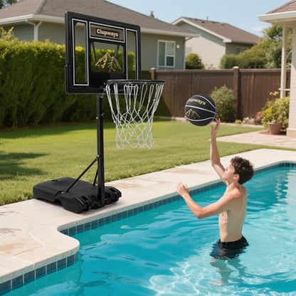 Pool Basketball Hoop Poolside Height Adjustable Portable Basketball Hoop for Pool with Shatterproof Backboard and Weather-Resistant Steel Screws/Brackets, Includes Ball and Air Pump