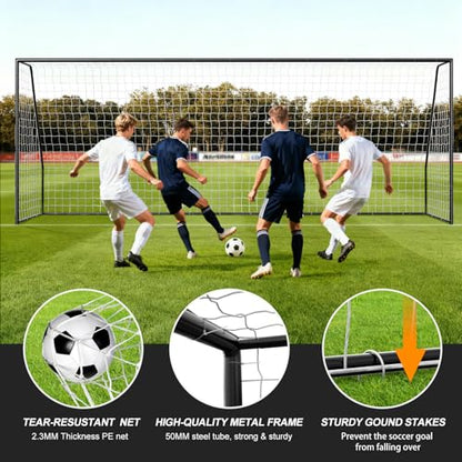 NAIZEA Soccer Goals - 24x8/21x7/18x7/12x6/16x7/10x6/8x6/6x4FT Soccer Goals for Backyard Training- Portable Metal Soccer Net for Youth & Adults - Heavy Duty Steel for Indoor Outdoor Games & Practice - size: 24ft x 8ft, style: Trainer-Black/Steel