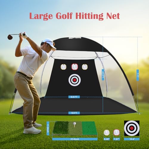 Golf Net, 10 x 7ft Backyard Practice net, Golf Hitting,Driving Net with mat for Indoor/Outdoor - style: Parallel Target