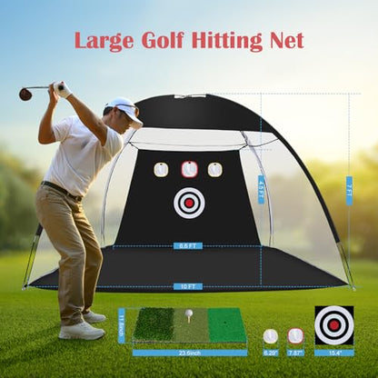Golf Net, 10 x 7ft Backyard Practice net, Golf Hitting,Driving Net with mat for Indoor/Outdoor - style: Parallel Target