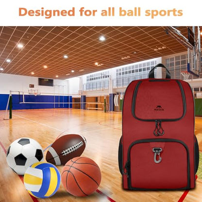 MATEIN Basketball Bag, Sturdy Soccer Bag with Ball Holder & Shoe Compartment, Large Basketball Backpack for Training Equipment, Water Resistant Sports Ball Backpack Fits Volleyball Football, Colorful - color: Red