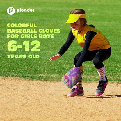 Baseball Glove 10.5'' - Colorful Girls Softball Gloves for Kids Children Youth Training Play, Left Infielder's Mitts Right Hand Throw