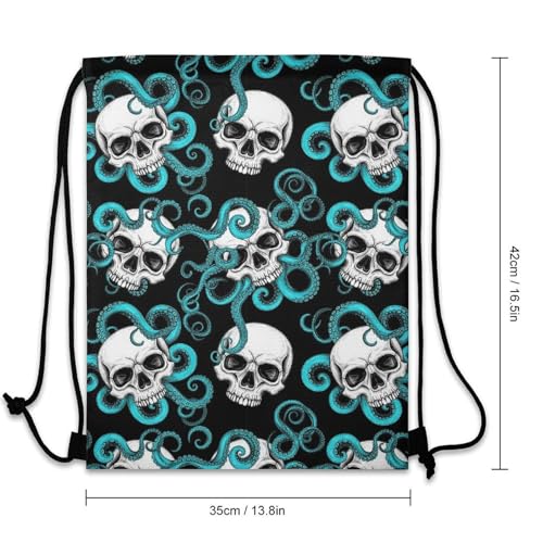 Drawstring Backpack Gym Sackpack Lightweight Waterproof String Bag for Sports Travel Yoga Beach Swimming, Men Women Unisex, Blue Octopus Kraken Sugar Skull Bags - color: Picture (625)