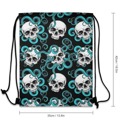 Drawstring Backpack Gym Sackpack Lightweight Waterproof String Bag for Sports Travel Yoga Beach Swimming, Men Women Unisex, Blue Octopus Kraken Sugar Skull Bags - color: Picture (625)