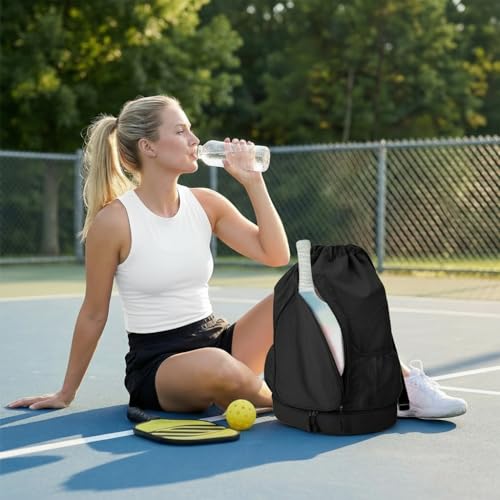Pickleball Backpack for Women, Fit 2 to 4 Paddles, Pickleball Backpack with Shoe Compartment, Pickle Bag as Gifts for Beginner, Large Capacity Pickle Ball Bag with Paddle Cover Pocket - color: Black