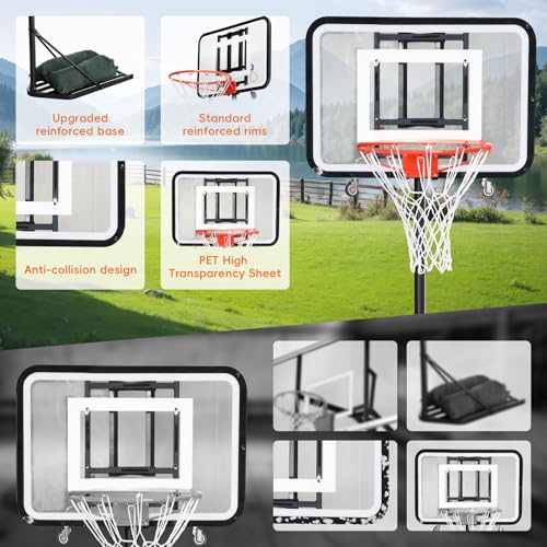 Dreamtrue Foldable Basketball Hoop, Portable Basketball Hoop Outdoor, 7.1FT-8.9FT Adjustable Height, for Beach, Backyard, Park, Driveway