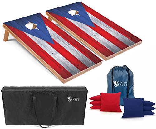 Tailgating Pros Regulation Flag Cornhole Board Sets Includes 8 Bean Bags and Carrying Totes 4'x2' Flag Toss Game Several Corn Hole Board Designs to Choose from! - color: Puerto Rico Flag