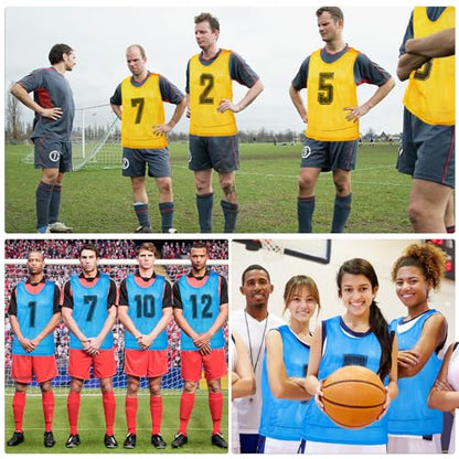 Vabean 24 Pack Nylon Mesh Scrimmage Team Practice Vests Pinnies Jerseys Train Vest for Adult Sport Basketball Soccer Football - color: Yellow, Light Blue