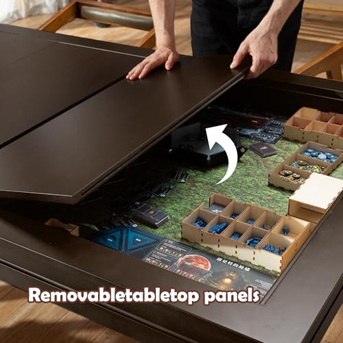 Solid Wood Board Game Table with Removable Table Top for 4–6 Players,Gaming Table and Dining Includes Play Mat and Detachable Cup Holders with 55" x 31" Play Area (Black Walnut) - color: Black Walnut