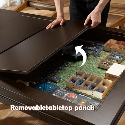 Solid Wood Board Game Table with Removable Table Top for 4–6 Players,Gaming Table and Dining Includes Play Mat and Detachable Cup Holders with 55" x 31" Play Area (Black Walnut) - color: Black Walnut